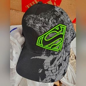 Superman Hat Cap One Size Tek Flex Black Gray Green